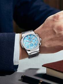 MINIFOCUS 1 Stück Mode Business Quarz Uhr für Herren mit leuchtenden Zeigern, multifunktionalen kleinen Zifferblättern, Kalender, Edelstahl Armband, Luxus Herren Uhr von Topmarke, mit Geschenkbox
