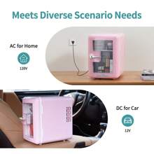 iceBlue Mini Fridge & Skincare Fridge With Transparent Window - 4L/6 Can Portable Cooler (Pink & White) For Car/Home Cosmetic & Beverage Storage - Dual-Temperature Heating/Cooling Design - Ideal Gift!