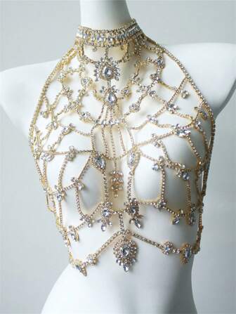 Chaîne de corps avec décoration de strass à motif floral de luxe, bijoux exagérés de maillot de bain de plage délicats pour femmes