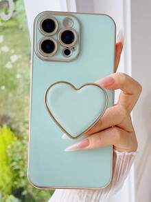 镀金心形支架和镀金手机壳，适用于 17 16e 15 14 13 12 11 XS XR X 7 8 Plus Pro Max Galaxy S25 S24U S23 A55 A54 A35 A25 A17 A07 A16 A06，镀金保护套 - 綠色 - 查看 3