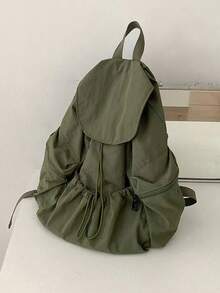 New Stylish Drawstring Backpack, Large Capacity, Casual Student Backpack For Men & Women, Water-Washed Fabric - Army Green - View 1