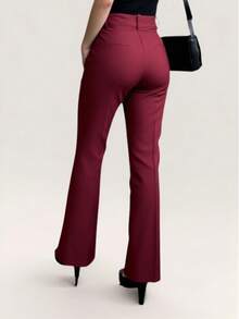 Women's Tailored Flare Pants With Fake Pockets At The Back - Burgundy - View 4