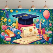 1pc Graduation Photo Backdrop Banner - "Happy Birthday" Style Background, Suitable For Graduation Party, Academic Theme Party, Birthday Party Decoration, Festival Photography Backdrop, Party, Home And Room Decoration, Durable And Easy To Use, Suitable For Garden Decoration, Birthday Party, Holiday Party, Multiple Sizes Available