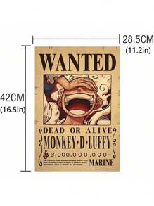 ONE PIECE Zestaw 5-20 sztuk plakatów One Piece Bounty Wanted z papieru pakowego, Anime Gear 5, Luffy, Bóg Słońca, Nika, dekoracja ścienna do salonu w stylu vintage