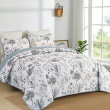 DJY 3 Pieces Queen King Size Gradient Aqua Flower Pattern Bedspread Coverlet For All Season,Soft Lightweight Microfiber Bedding Set,Wedding Items,Valentines Day Home Bed Room Decor,Easter Gifts,Mothers Day Gift,All Season - Botanical Blue - 查看 2