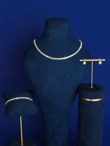 3 件套锆石镶嵌水滴项链、手链和耳环套装 - 銀色 - 查看 7