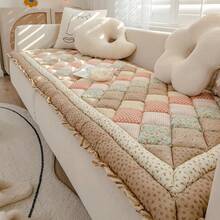 Local Delivery-Boho Handmade Patchwork Sofa Cover Floral Print Floor Mat Area Rugs Non Slip Soft Sofa Slipcover (Coffee,24"X63"),Cotton Quilted Thick Dog Couch Cover For Sofa - Coffee - View 7