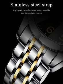 POEDAGAR 1件装休闲男士不锈钢石英腕表，防水，夜光，双日期显示，时尚男士腕表，适合日常佩戴，情人节礼物 - 均碼 - 查看 8