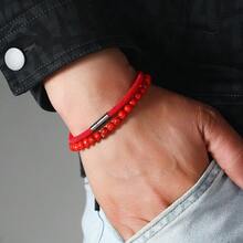 2pcs/Set Minimalist Men's Bracelet, Natural Stone Beaded Bracelet, Fashion Versatile, Natural Stone Accessory, Perfect Gift For Him, Casual Accessory For Any Occasion - Milan Rope + Natural Stone Bracelet - View 2