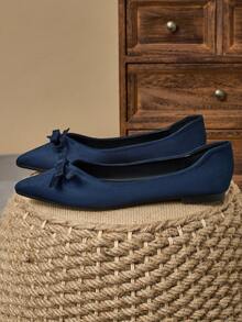 WHDXY Women's French Style Flat Shoes, Pointed Toe Bowknot Low Vamp Black Retro Loafers, Versatile & Elegant