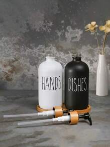 2 Black And White Frosted Dispensers, Glass Packaging Empty Bottles With 1 Tray, Detergent Container For Bathroom, Refillable Empty Bottles For Shampoo, Shower Gel, Conditioner, Bathroom Accessories Bathroom Decor Summer Back To School
