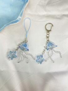 Casual Jellyfish Design Mobile Phone Strap, Y2k Style Keychain, Starfish Decor Phone Charm, For Bag For Ocean Lover, Gift For Friends Or Couples