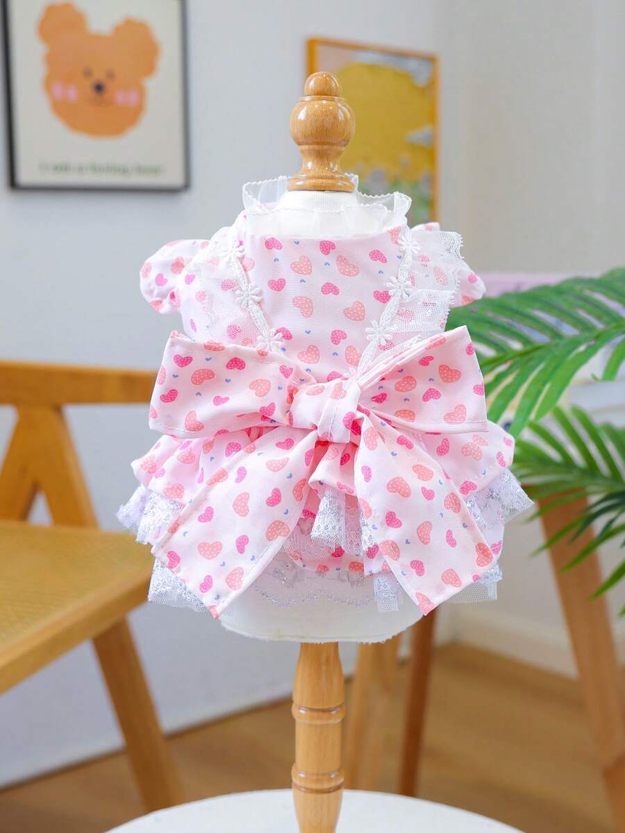 1pc Pet Clothes, Cute & Romantic Dog/Cat Dress, Suitable For Small Dogs & Puppies, Princess Tulle Skirt Series - Pink - View 1