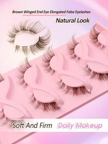 Rikuaild 5 Pairs Brown Cat Eye False Eyelashes, Transparent Band Fox Eye Lashes, Brown Faux Mink Eyelashes, Criss-Cross Fluffy Strip Lashes, Natural Look Fake Eyelashes, Eyelash Extension Makeup - 狐狸眼睫毛 - 查看 6