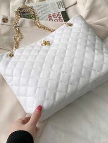 Women's Rhombus Pattern Fashionable Shoulder Bag Crossbody Bag - White - View 3