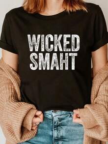 100% Cotton Wicked Smaht T-Shirt Boston Massachusetts Shirt T-Shirt Fashion Printing Tshirt - Black - View 1