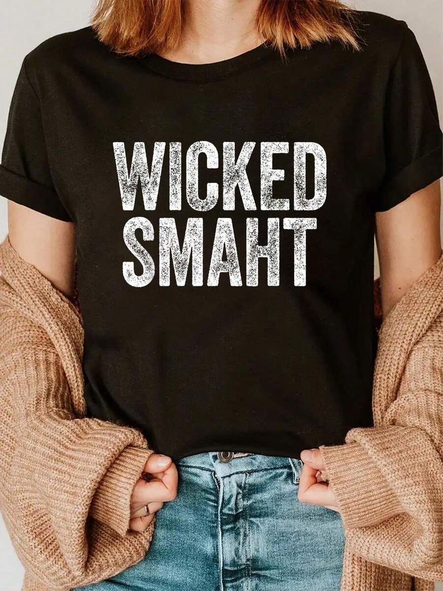100% Cotton Wicked Smaht T-Shirt Boston Massachusetts Shirt T-Shirt Fashion Printing Tshirt - Black - View 1