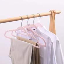 10pcs High Quality Flocked Hangers, Slip-Proof, Thin, Dry/Wet Use, Closet Organizer, Home Storage, Green, Beige, And Pink Colors, Essential Summer Home Items
