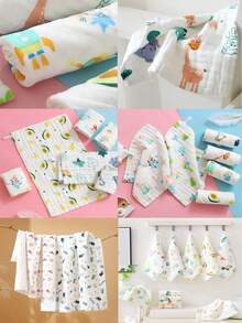 1 套（5 件）婴儿毛巾、柔软面巾、婴儿浴巾、喂奶巾、围兜、拍嗝巾、手帕、婴儿沐浴礼品 - 卡通图案 - 彩色 - 查看 7
