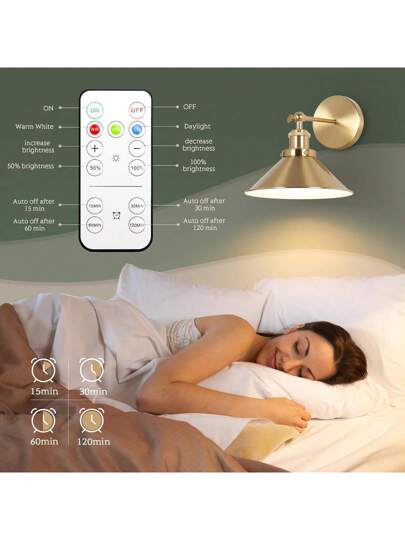 Gold/Black Battery Powered Wand Light, Retro Verlichting Fixture Farmho Wireless Piece Set, Remote Control Adjustable, Bedroom Industrial Corridors view 4