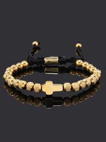 HOTNICE A Men's Fashionable Crown Charm Bracelet, Stainless Steel Adjustable Beads, Synthetic Cubic Zirconia, Thanksgiving/Christmas/Father's Day Jewelry Gift - Gold - View 4