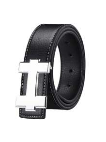 Cinturón casual de moda con hebilla lisa de plata en forma de H, diseñador de lujo de alta calidad, apto para unisex, perfecto para vaqueros, ropa de trabajo casual, negocios, novio, esposo, padre, hombre, regalo, uso diario, moda, adolescente, al aire libre, vacaciones, atlético, viaje, calle, bohemio, vintage