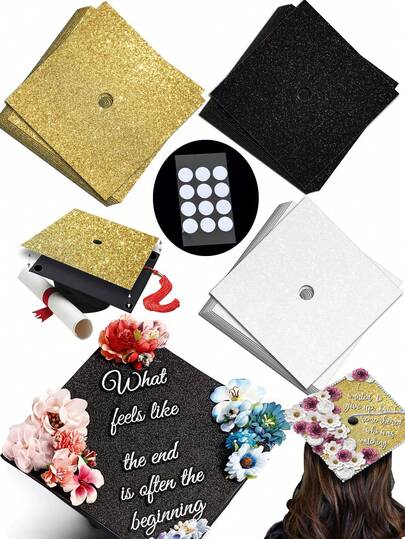 4pcs (With Adhesive) Graduation Cap Decorative Stickers, Glitter DIY Graduation Cap Stickers, Adhesive Backed, Suitable For DIY Graduation Cap Decoration, Graduation Party Supplies, Graduation Scrapbooking, Graduation Party Favors