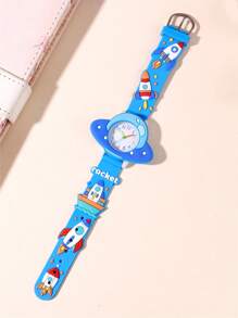 Kids Adorable Rocket & Space Capsule Cartoon Design Watch