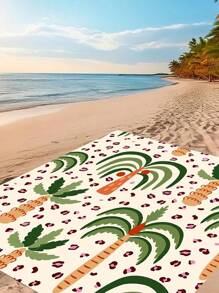 1pc Lightweight & Durable Waterproof Beach Mat With Palm Tree And Leopard Print Pattern, Suitable For Beach, Vacation, Outdoor Camping And Picnic