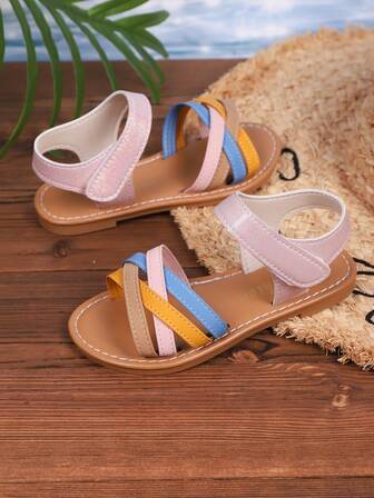 Girls' Colorful Ribbon Decor Cute Open Toe Beach Sandals, Suitable For Beach, Travel, Photography, School, Indoor, Summer