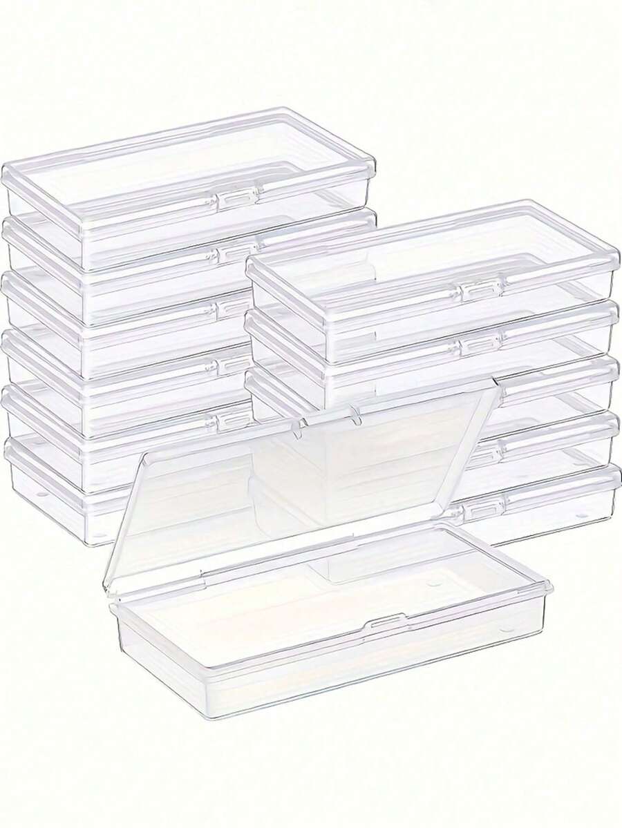 5pcs Transparent Plastic Storage Boxes With Hinged Lids - Clear Organizer Boxes For DIY Crafts, Jewelry And Small Items, Secure Snap Closure, Stackable Design For Easy Storage, Jewelry Display Box - Clear - View 1