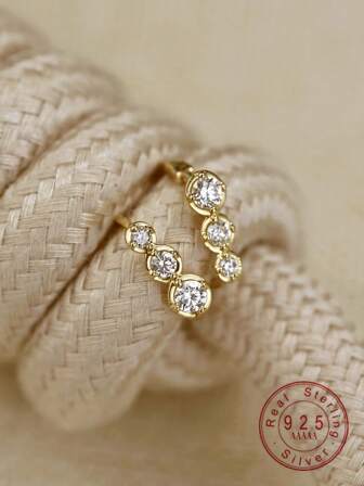 1 Pair Exclusive 925 Sterling Silver Ombre Zirconia Small Drop Earrings For Women