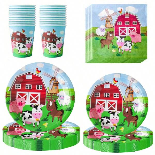 10 pezzi Set di stoviglie monouso, piatti di carta monouso con motivi di fattoria animali come mucca, cavallo e maiale, accessori per la tavola per feste di compleanno, decorazioni per feste a tema fattoria, perfetto per feste di compleanni a tema ranch sano, Natale, Festa della mamma, Laurea