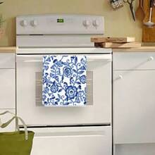 [2 Peças Toalhas de Cozinha de Porcelana Azul e Branca] Toalhas de Cozinha contemporâneas com Estampa de Porcelana Azul e Branca, Conjunto de Panos de Prato e Toalhas de Poliéster, Lavável em Máquina, Oblongo, Design Floral Cartoon, Tecido Tricotado, Secagem Rápida, Sem Fiapos - Perfeito para Lavar Louça e Decoração Doméstica