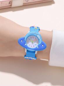 Kids Adorable Rocket & Space Capsule Cartoon Design Watch