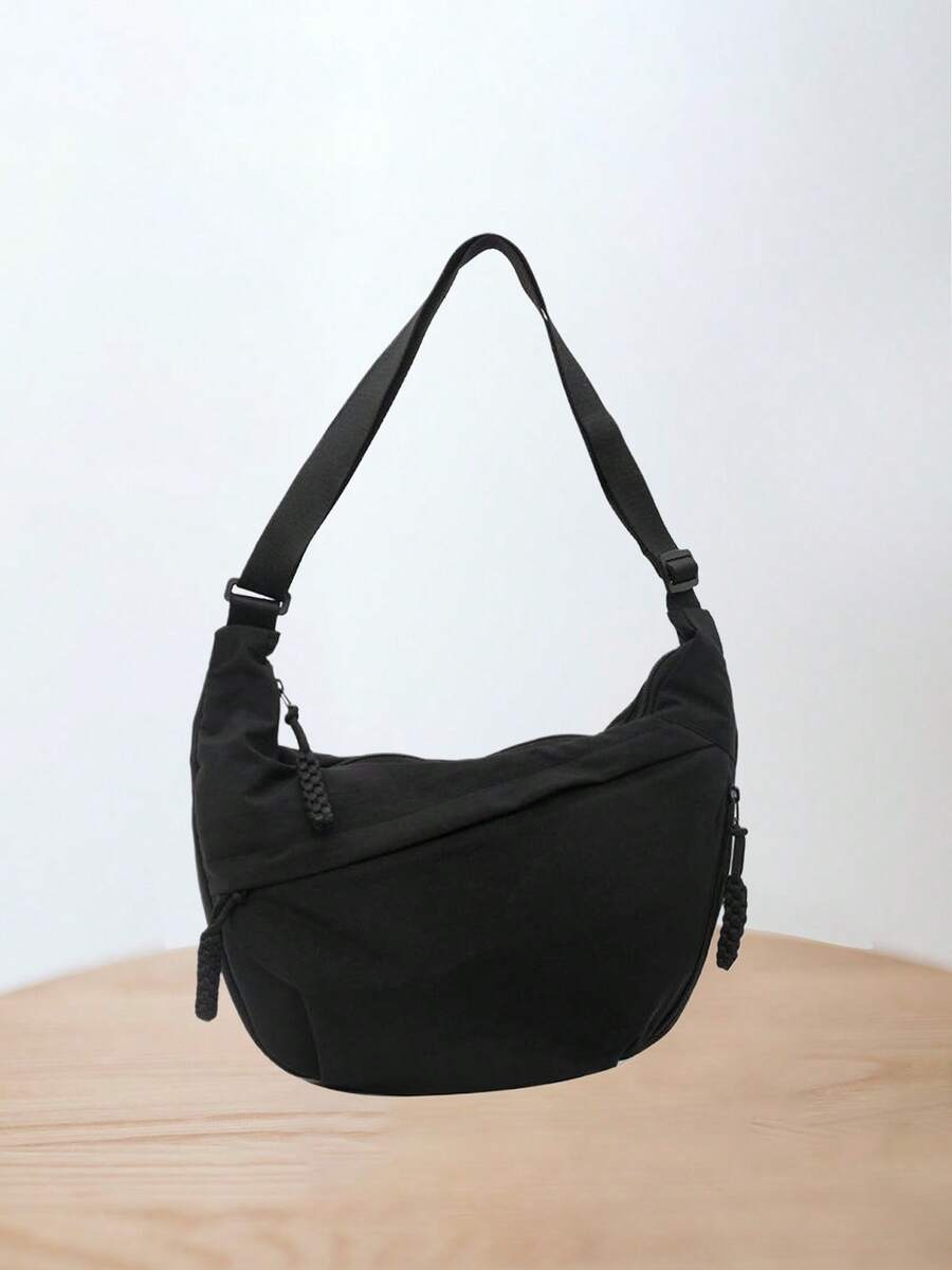 Minimalist Dumpling Sling Bag For Women Men Stylish Nylon Lightweight Shoulder Bag Solid Color Crossbody Bags For Office - màu đen - Xem 1