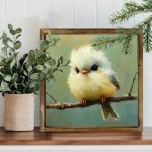 1 Unique Modern Bird Art Wooden Sign On A Tree Branch, 8x8 Inches | Framed Farmhouse Style Wall Decoration, Suitable For Bathrooms, Gardens, Cafes, Bars, Offices - Ideal Holiday Gift, Holiday Wall Decoration | Whimsical Artwork | Wooden Frame Sign, Bird Decoration