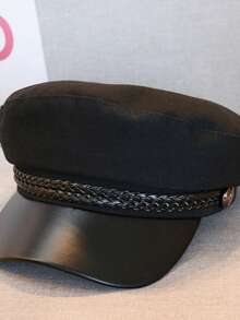 1pc Women's Braided Rope Anchor Solid Color Stylish Korean Fashion Newsboy Cap, Suitable For Daily Commute And Street Matching - Black - View 4