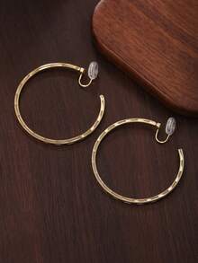 2pcs Fashionable Metallic Plain Round Circle Clip-On Earrings, Minimalist Geometric Without Piercing, Suitable For Everyday Wear - Clip - View 8