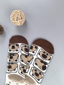 Calcetines de media pantorrilla para mujer con estampado de capibara balanceando una naranja, calcetines de media pantorrilla kawaii con diseño de animal - Multicolor - Ver 5