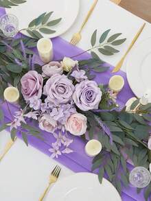 1PC 5.9FT Eucalyptus And Willow Leaf Garland With Artificial Flowers Fake Flower Rose Vine Greenery Decorative Wall Hanging Plant For Wedding Arch Arrangement Party Decor - Màu tím - Xem 3
