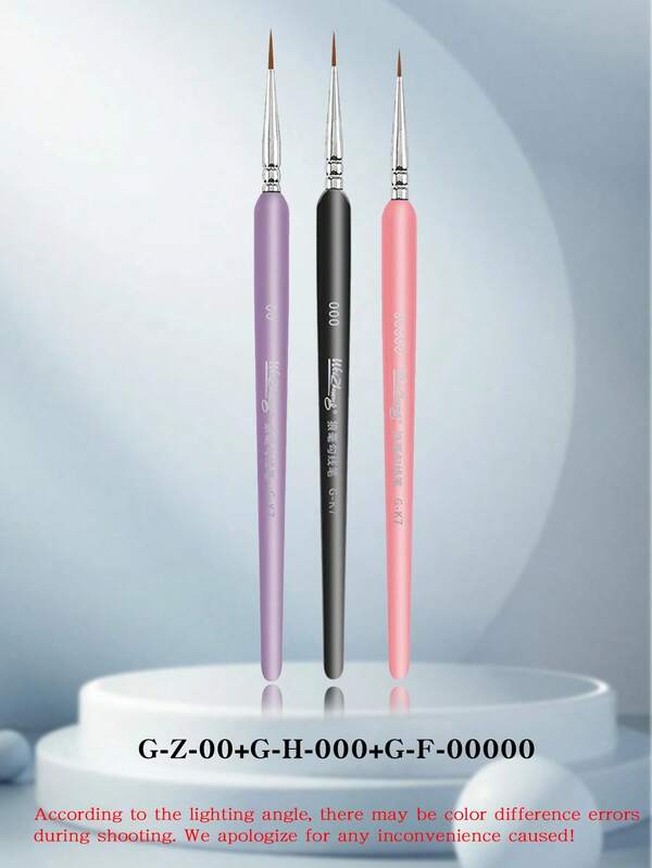 3 szt., Specyfikacja: Fioletowy 2/0 + Czarny 3/0 + Różowy 5/0, Pędzel do eyelinera dla kobiet, Pędzel do brwi, Pędzel do eyelinera, Pędzel do makijażu, Pędzel do łez, Prosty pędzel do eyelinera dla początkujących, Cień do powiek, Leżący jedwabnik, Makaronik Fat Dun