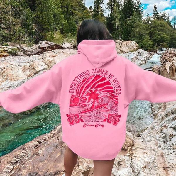 Pink Palm Hoodie Fashion Casual Hoodie Sweatshirt, Hoodie, Comfortable Color