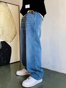 Vintage Washed Relaxed Casual Wide-Leg Jeans, Street Style