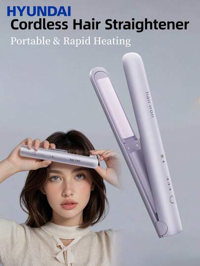 HYUNDAI مكواة شعر كهربائية لاسلكية مع إعداد درجة حرارة ذكي ثابت، 3 درجات حرارة، مكواة شعر سيراميك توباز محمولة لتقويم وتجعيد الشعر