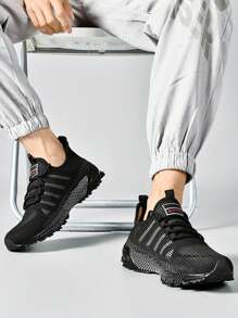 Plus Size Men's Casual Breathable Sports Running Shoes, Outdoor Fashion Solid Color Light-Weight Training Sneakers