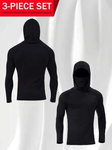 3 Piece Men's Sun Protection Hoodie With Mask - Lightweight, High-Stretch Compression Sweatshirt For Running And Fitness - Multicolor - View 6