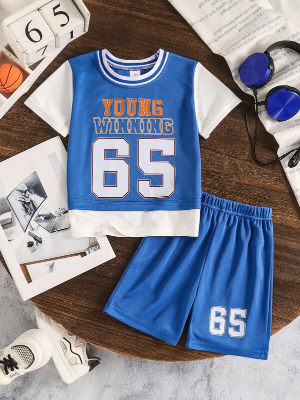 Young Boy Printed Sports Loose Casual Outfit, Summer