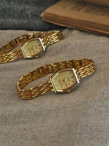 1件全新复古法式金色小表盘女士腕表，时尚简约，防水，奢华优雅，小巧圆筒形石英表，适合日常佩戴、正式场合以及手腕配饰。 - 金色 - 查看 2