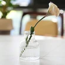 1 pezzo Vaso di lusso decorativo a righe, vaso idroponico in vetro per fiori freschi come rose, adatto per il soggiorno, senza fiori inclusi